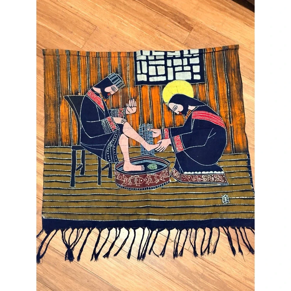 Vintage Batik Religious Jesus Tapestry Catholic Rare